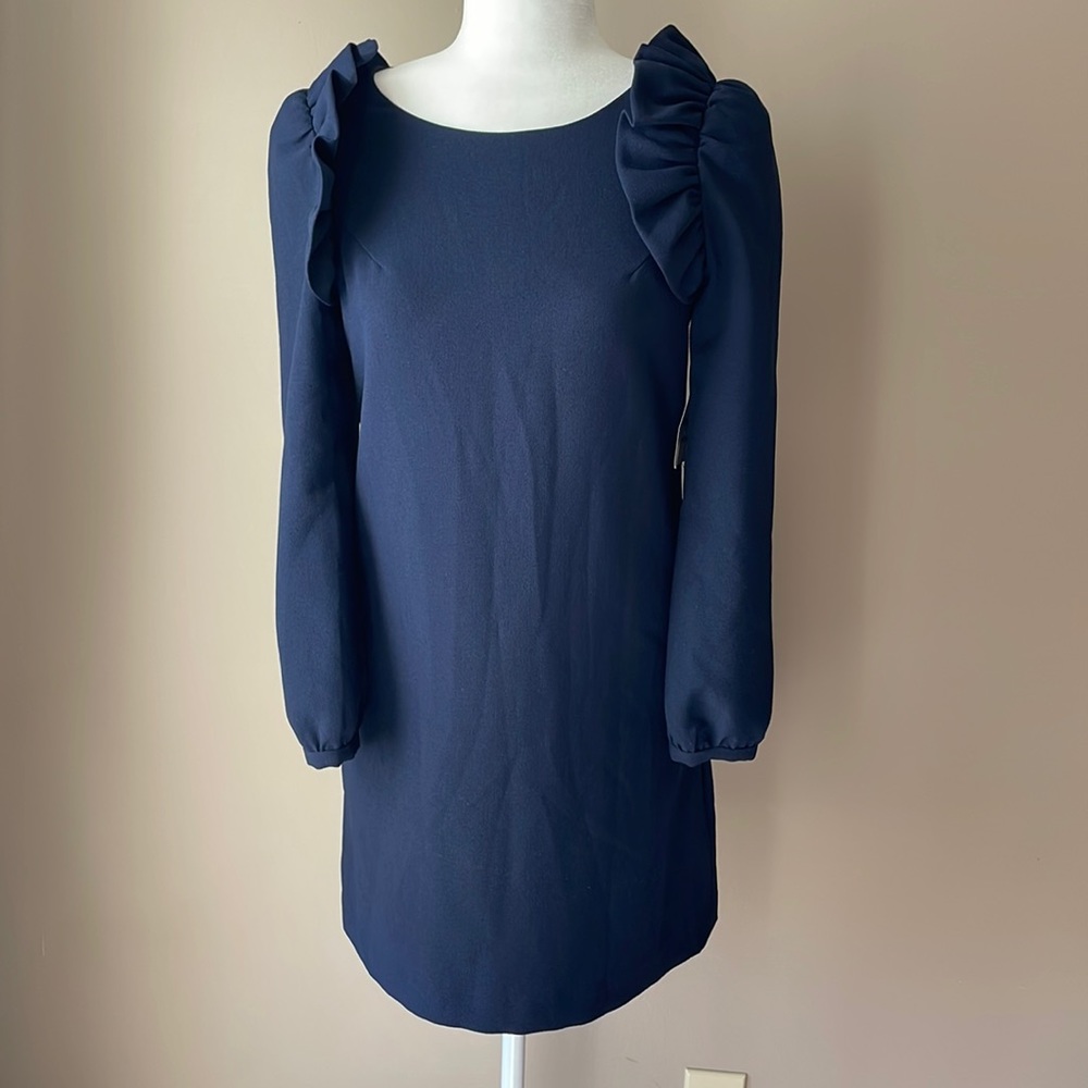 NWT Chelsea28 navy blue dress long sleeve ruffle